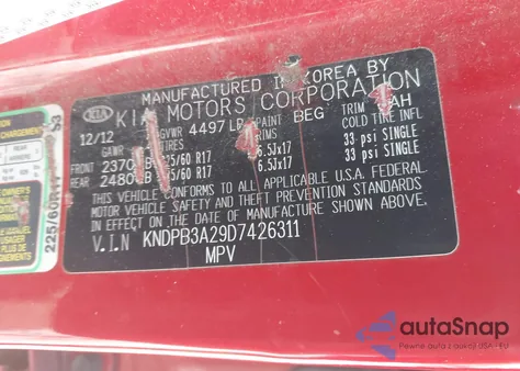 2013 Kia Sportage Lx из США, поврежденный, VIN KNDPB3A29D7426311